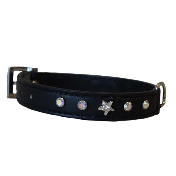 Læder Hundehalsbånd M Swarovski Sten Og Stjerner Xxs